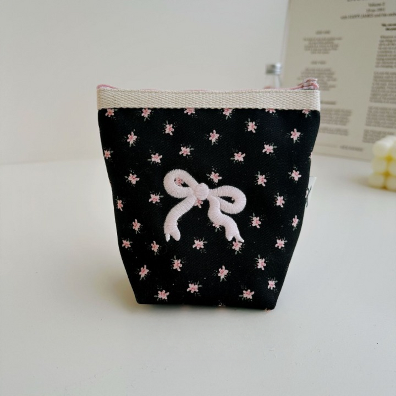 Floral Ribbon Bow Makeup Bag