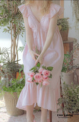 Floral Ruffle Lace Lounge Nightgown Dress / White Pajama