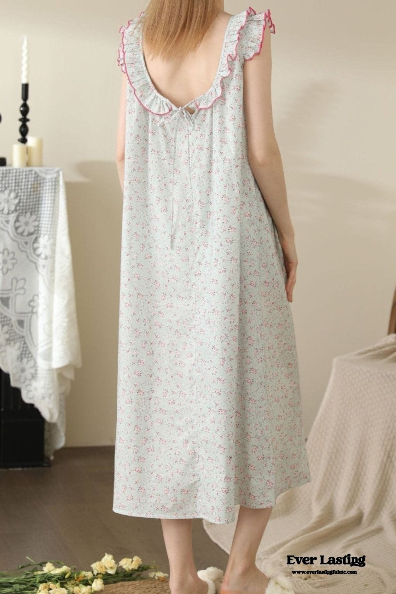 Floral Ruffle Lounge Pajamas Nightgown Dress / Beige - Ever Lasting