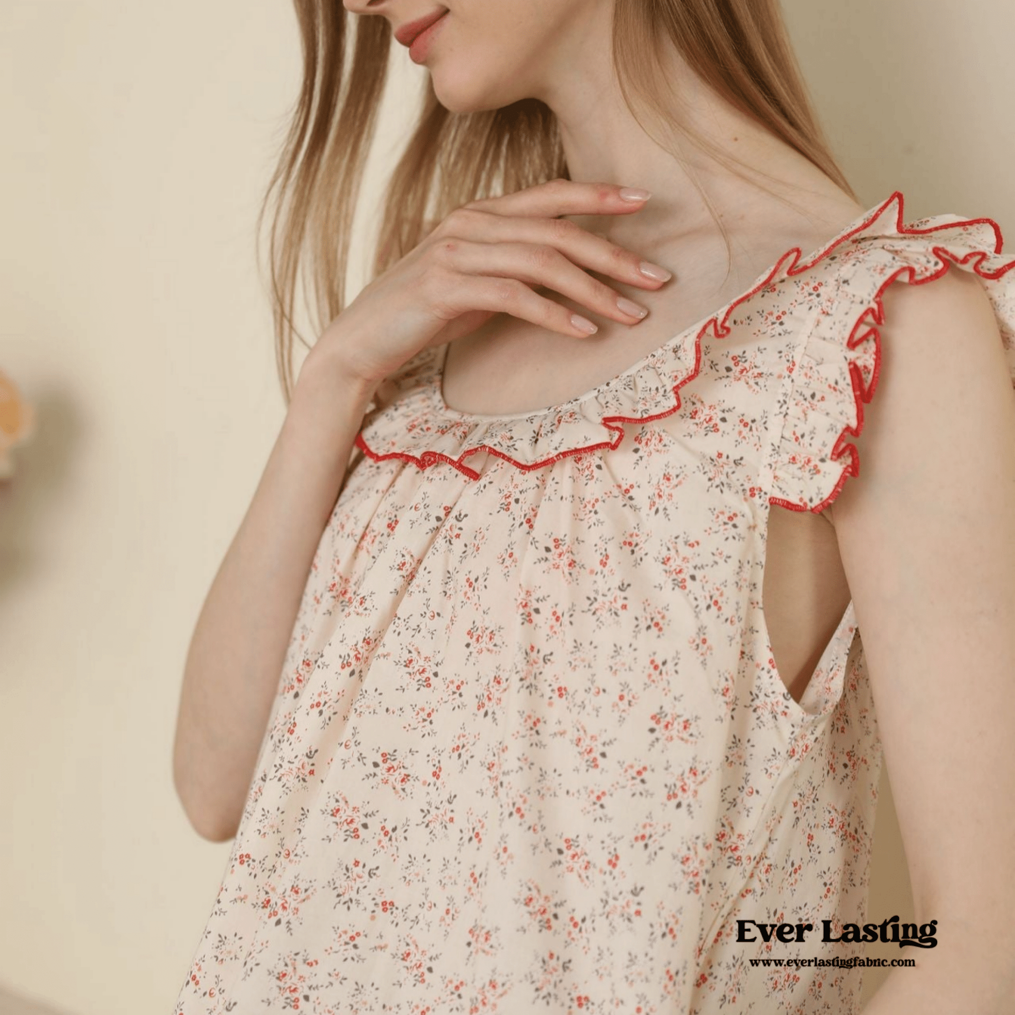 Floral Ruffle Lounge Pajamas Nightgown Dress / Beige - Ever Lasting