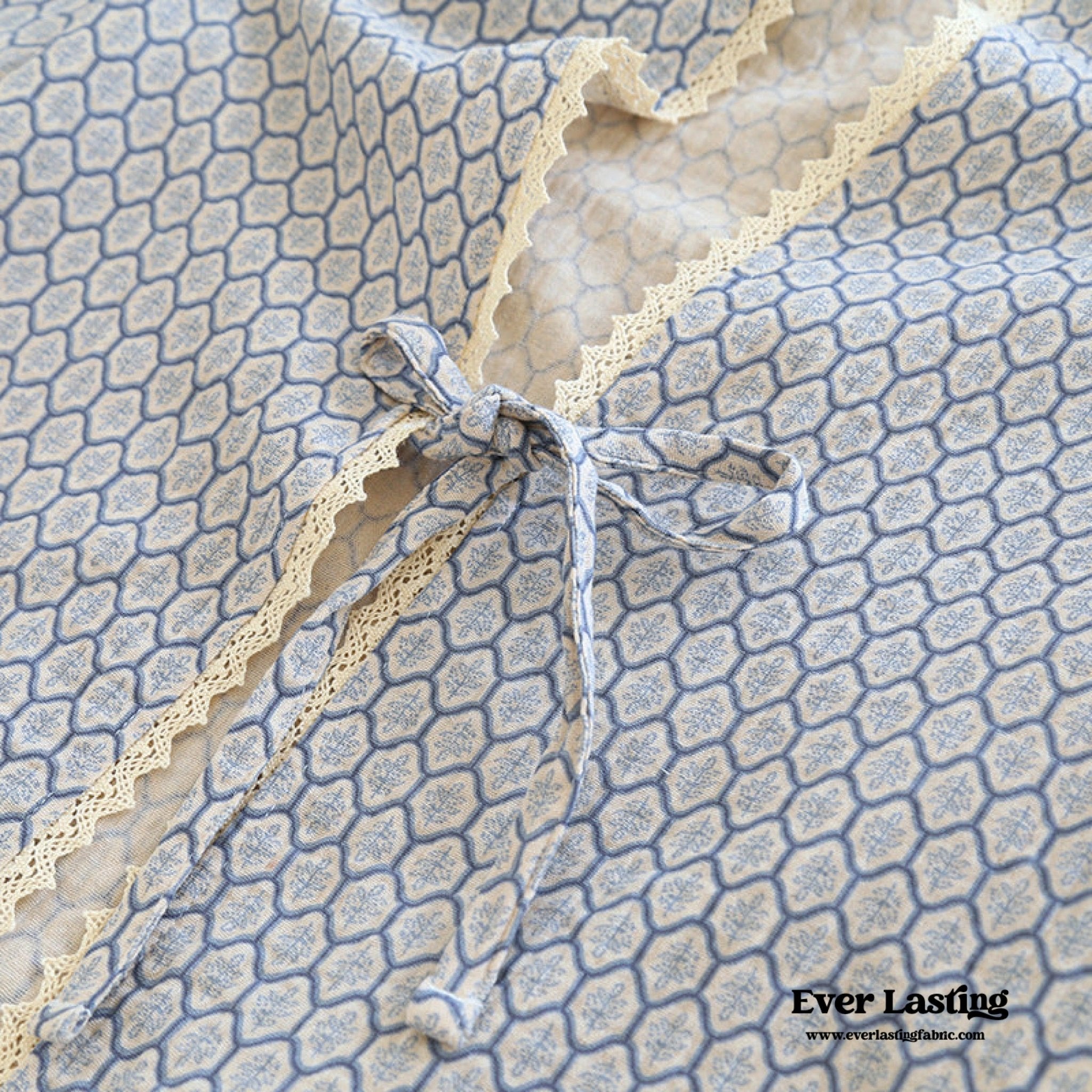  - Ever Lasting - Floral V Tank and Long Pants with Cardigan Cotton Pajama Set / Blue - Pajamas - Ever Lasting