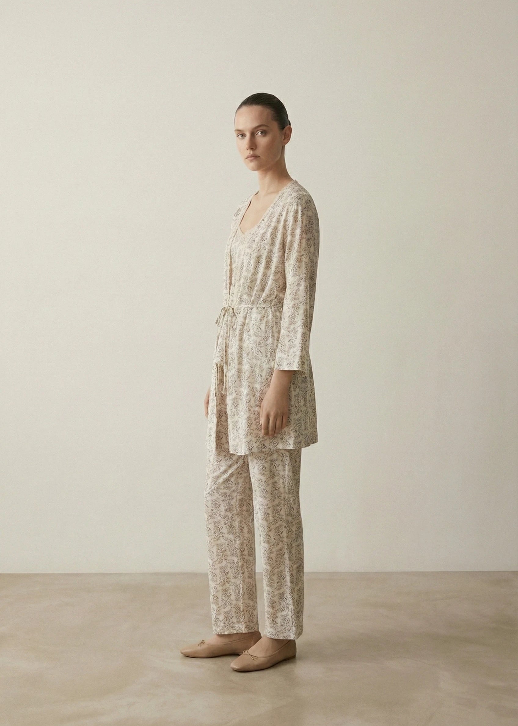  - Ever Lasting - Floral V Tank and Long Pants with Cardigan Cotton Pajama Set / White - Pajamas - Ever Lasting