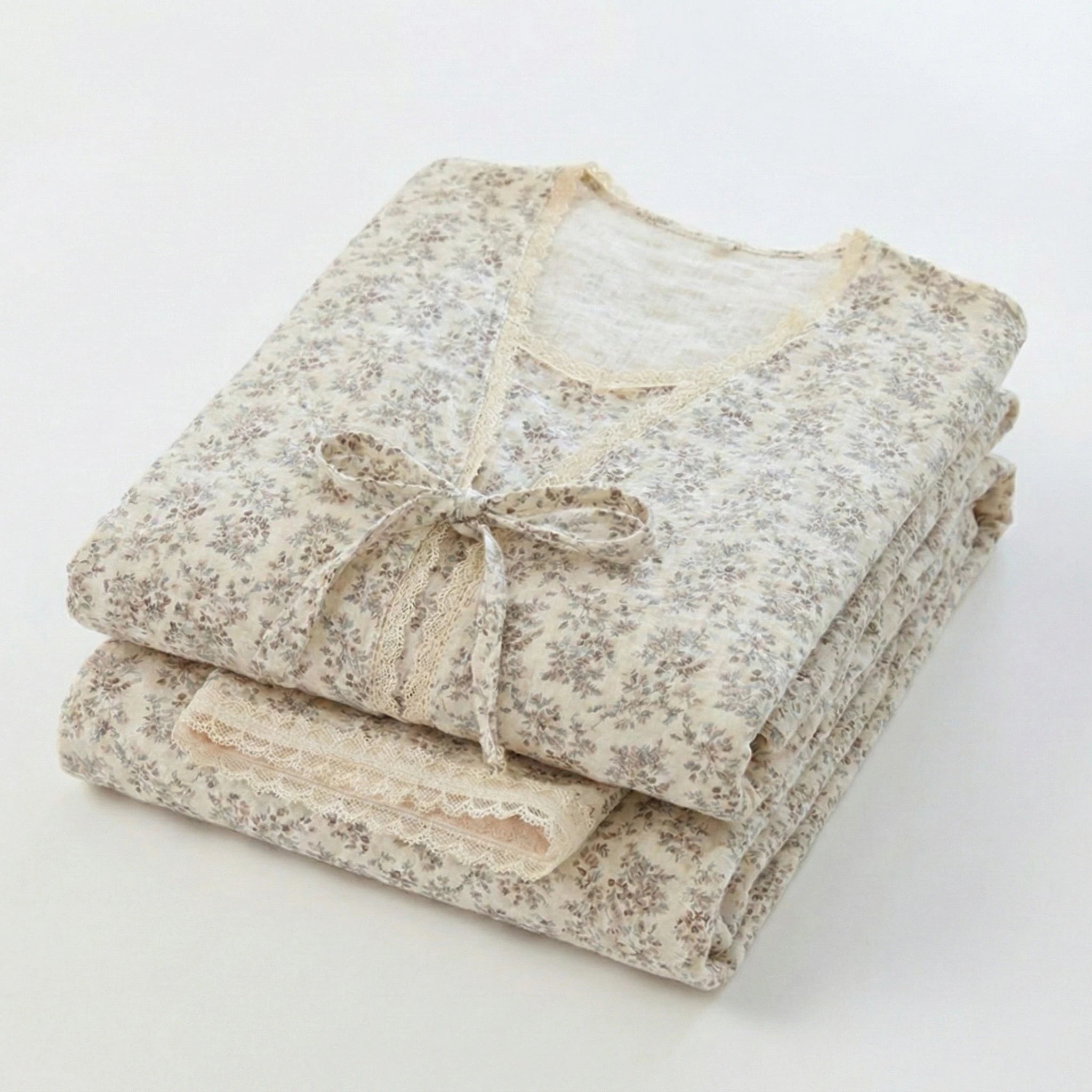  - Ever Lasting - Floral V Tank and Long Pants with Cardigan Cotton Pajama Set / White - Pajamas - Ever Lasting