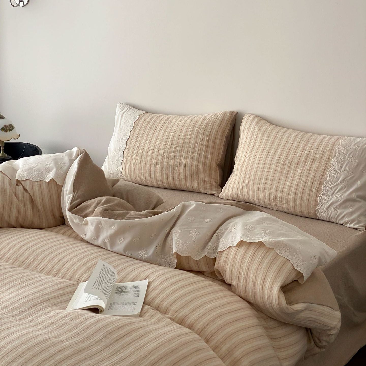 Florence Lace Double Gauze Striped Bedding Bundle - Ever Lasting