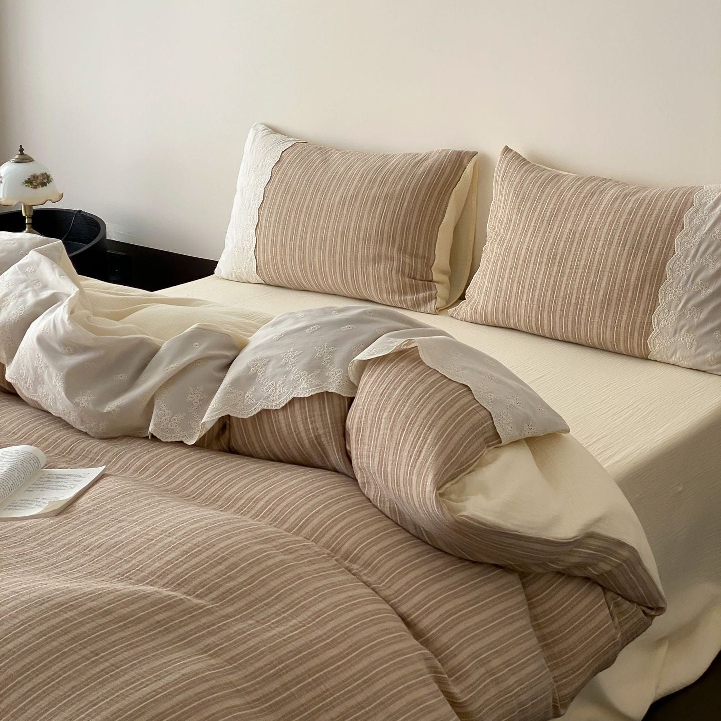 Florence Lace Double Gauze Striped Bedding Bundle - Ever Lasting