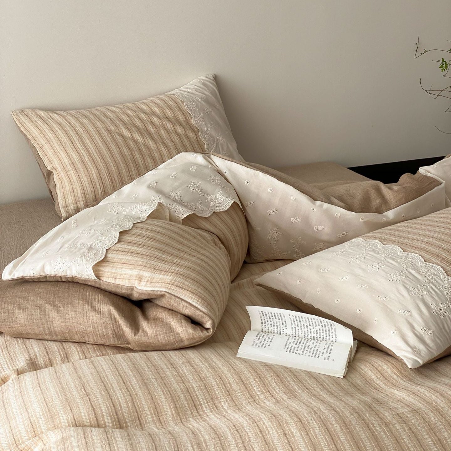Florence Lace Double Gauze Striped Bedding Bundle - Ever Lasting