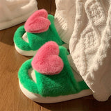 Fluffy Heart Platform Slipper / Black Pink Green Small
