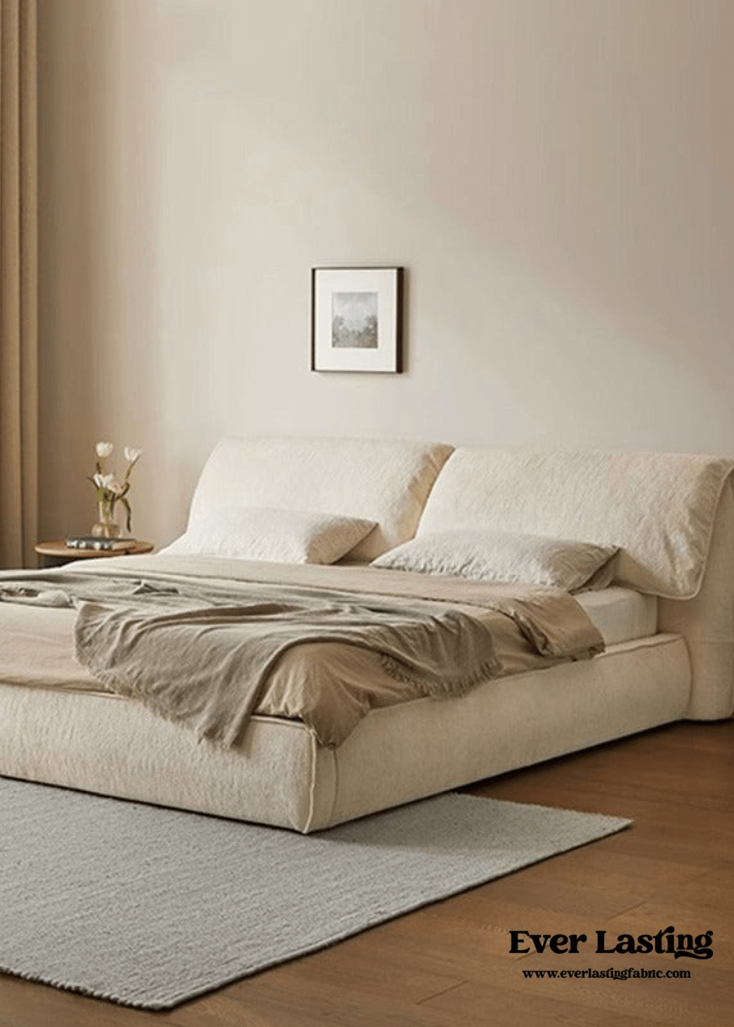  - Ever Lasting - Fluffy Linen Elephant Ear Bed Frame / Beige - Bed Frame - Ever Lasting