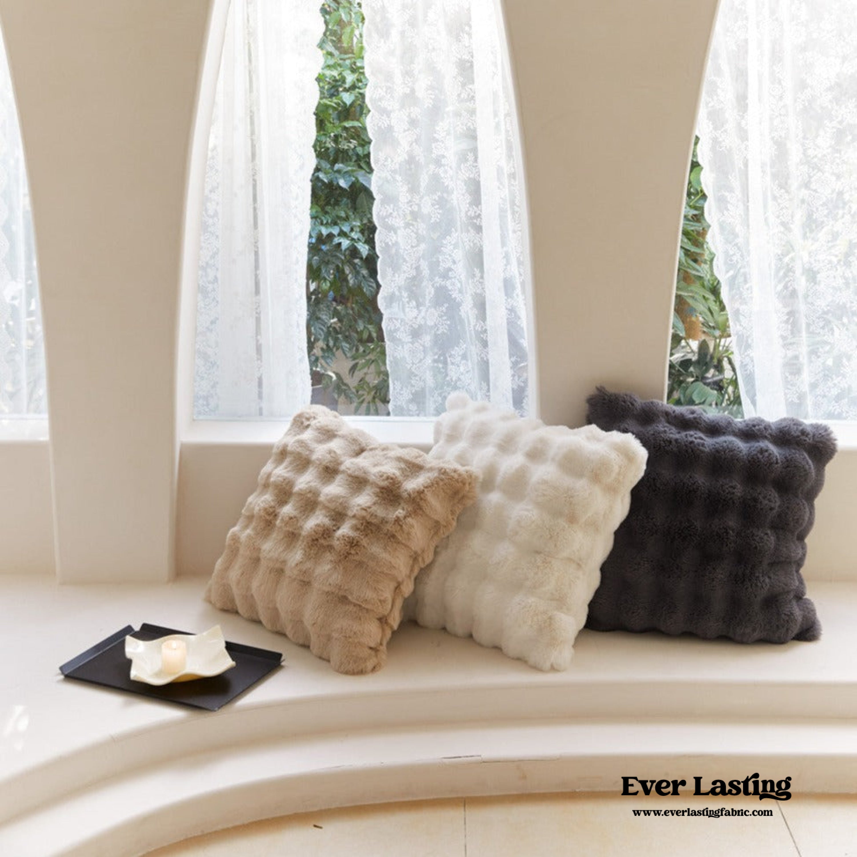 Fluffy Plush Square Pillow / White