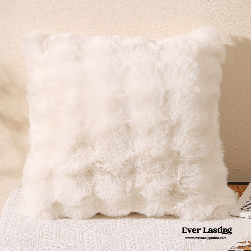 Fluffy Plush Square Pillow / White