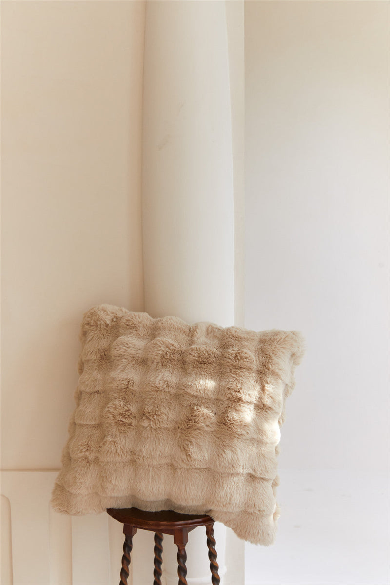 Fluffy Plush Square Pillow / White Beige Pillowcase