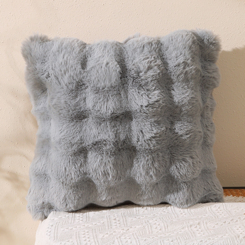 Fluffy Plush Square Pillow / White Light Gray Pillowcase