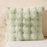 Fluffy Plush Square Pillow / White Mint Green Pillowcase