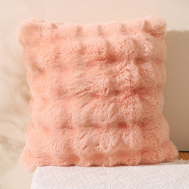 Fluffy Plush Square Pillow / White Pink Pillowcase