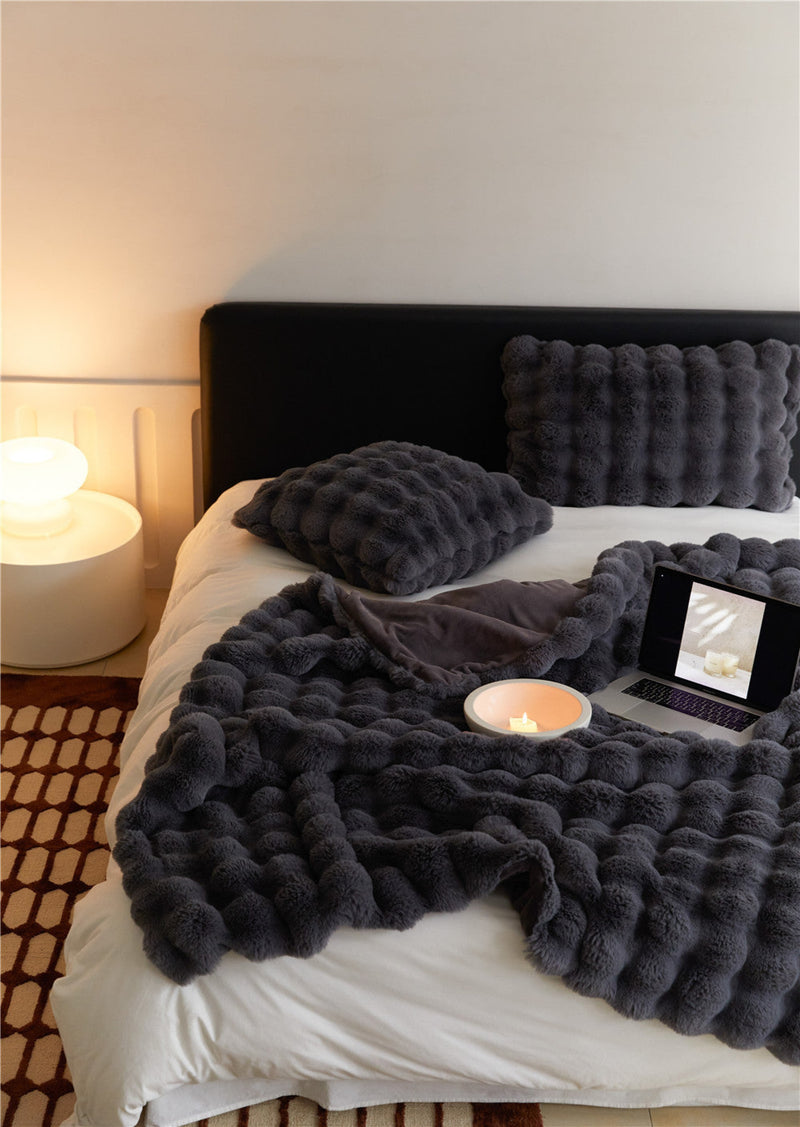 Fluffy Plush Throw Blanket / Beige Gray Small Blankets