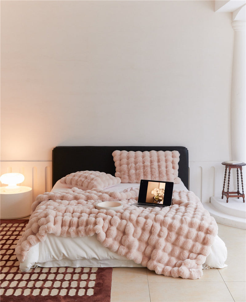 Fluffy Plush Throw Blanket / Beige Pink Small Blankets