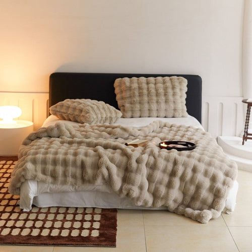 Fluffy Plush Throw Blanket / Beige Small Blankets