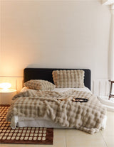 Fluffy Plush Throw Blanket / Gray Beige Small Blankets