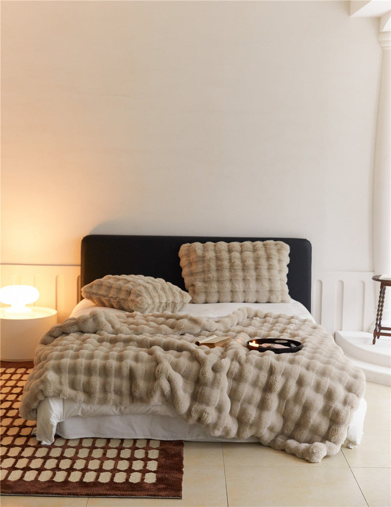 Fluffy Plush Throw Blanket / Gray Beige Small Blankets