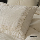 French Linen Cotton Embroidered Floral Bedding Set / White