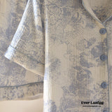 French Cottage Short Sleeves And Shorts Cotton Pajama Set / Blue Pajamas