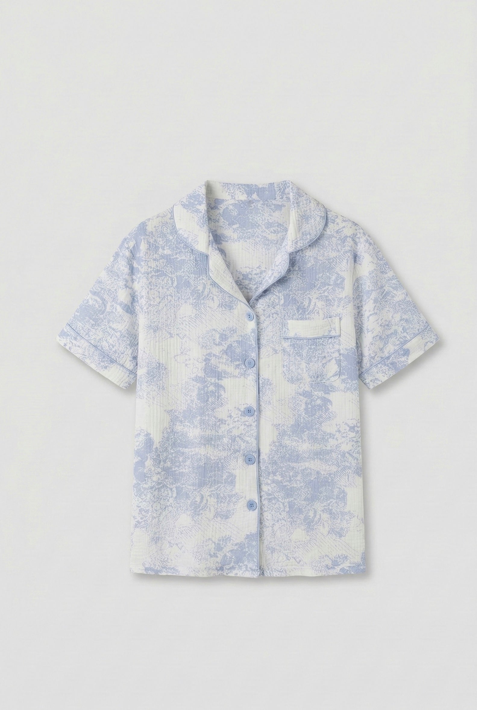  - Ever Lasting - French Cottage Short Sleeves and Shorts Cotton Pajama Set / Blue - Pajamas - Ever Lasting