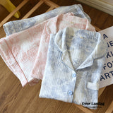 French Cottage Short Sleeves And Shorts Cotton Pajama Set / Pink Pajamas