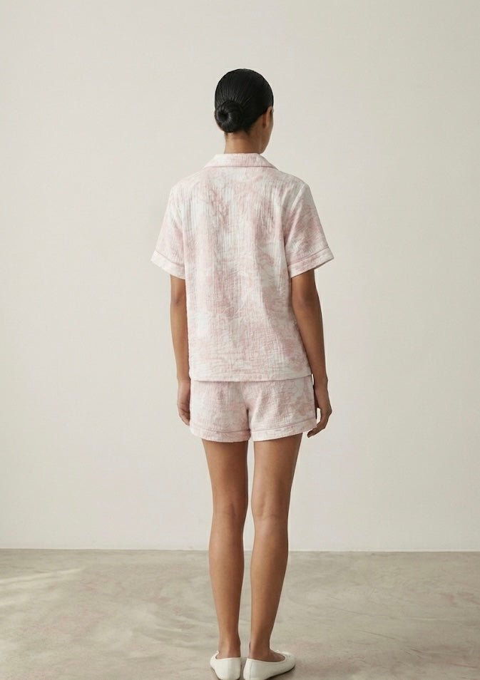  - Ever Lasting - French Cottage Short Sleeves and Shorts Cotton Pajama Set / Pink - Pajamas - Ever Lasting