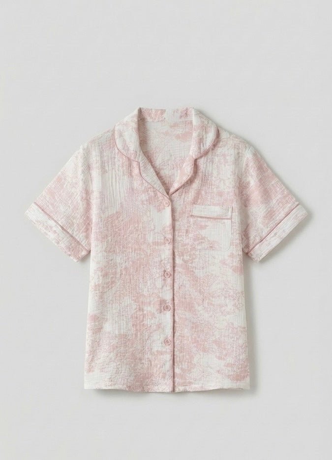  - Ever Lasting - French Cottage Short Sleeves and Shorts Cotton Pajama Set / Pink - Pajamas - Ever Lasting