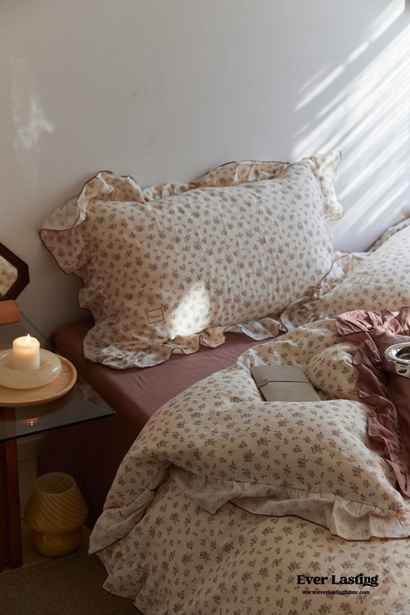 French Floral Earth Tone Double Layer Ruffle Bedding Bundle - Ever Lasting