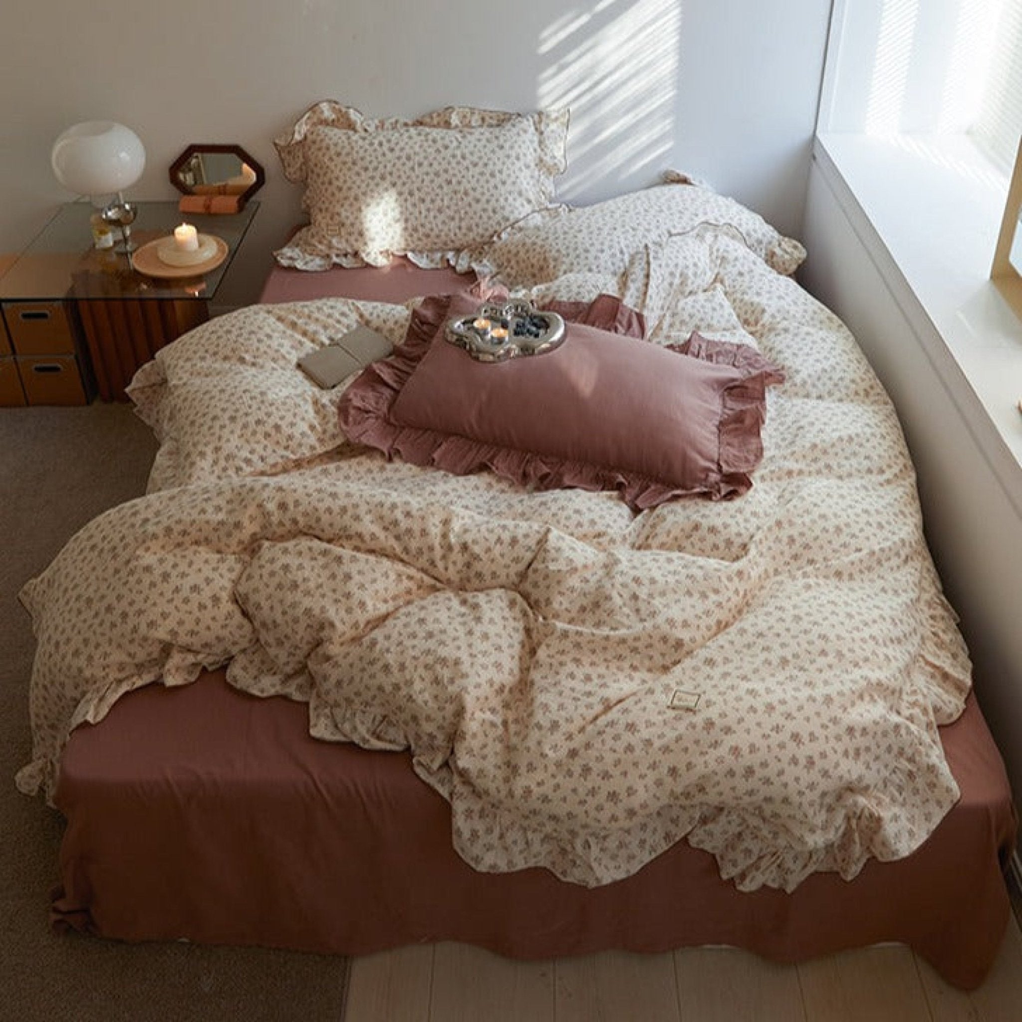 French Floral Double Layer Ruffle Bedding Bundle | Floral Duvet Set