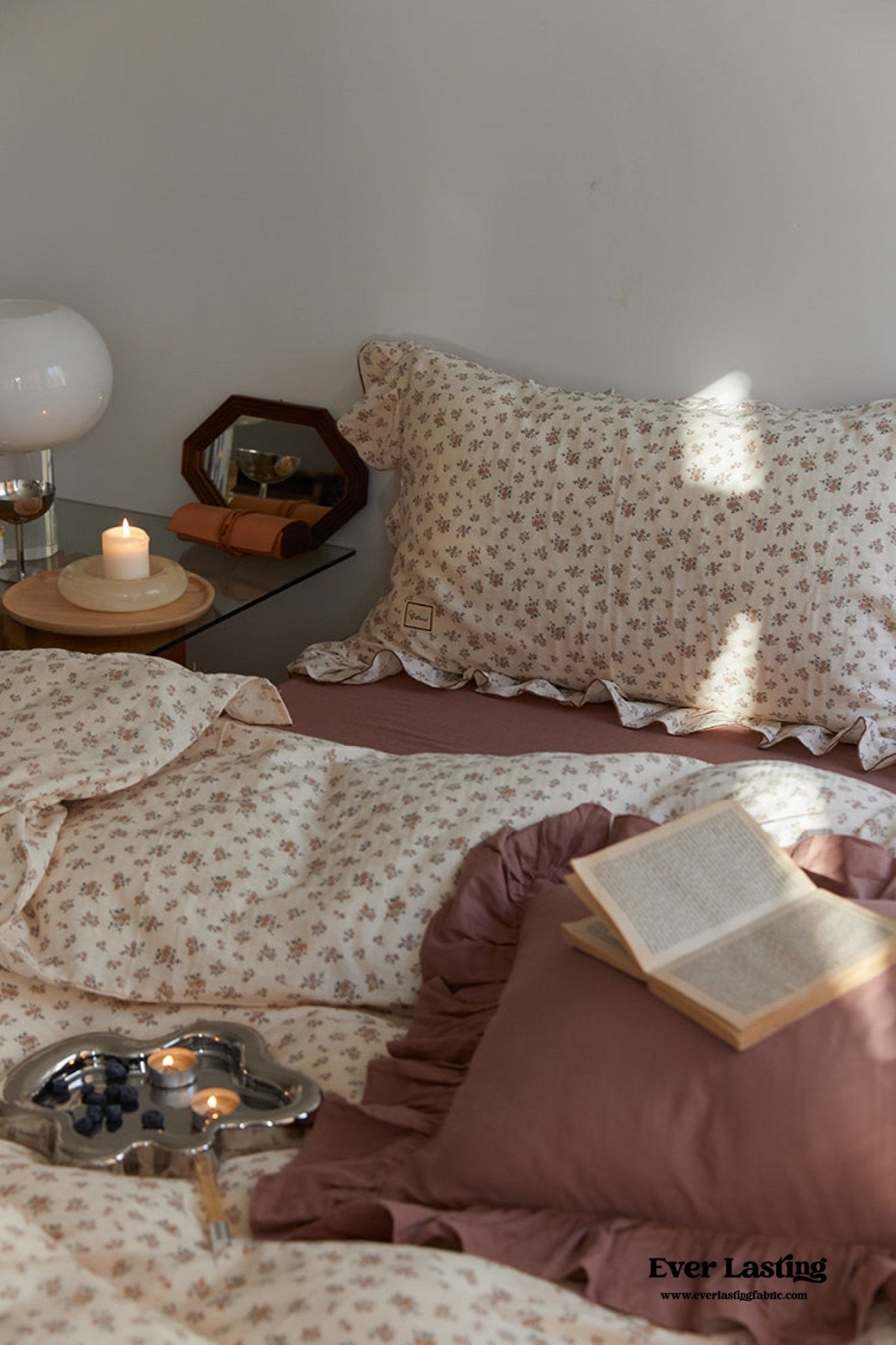 French Floral Earth Tone Double Layer Ruffle Bedding Bundle - Ever Lasting