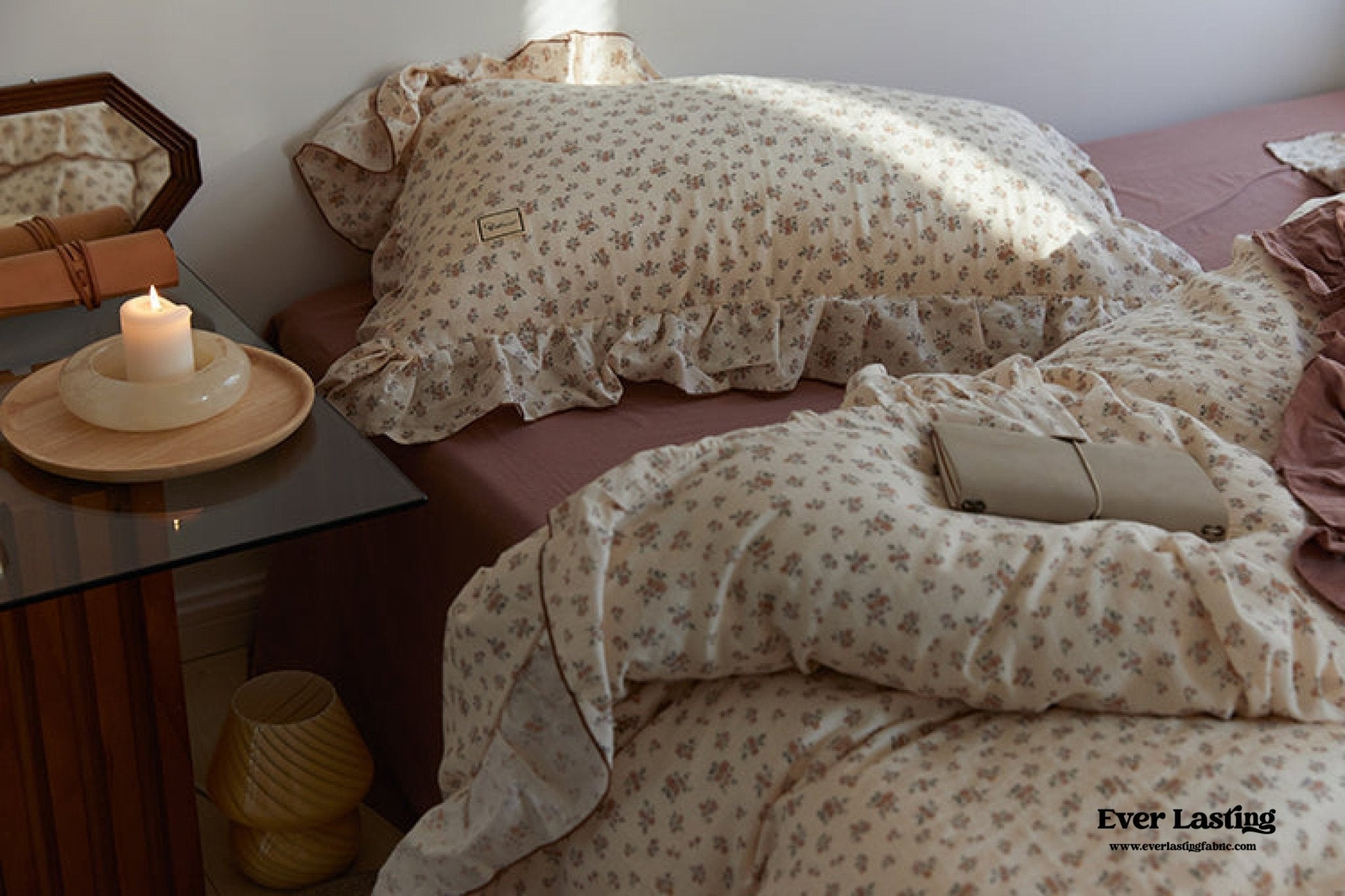 French Floral Earth Tone Double Layer Ruffle Bedding Bundle - Ever Lasting