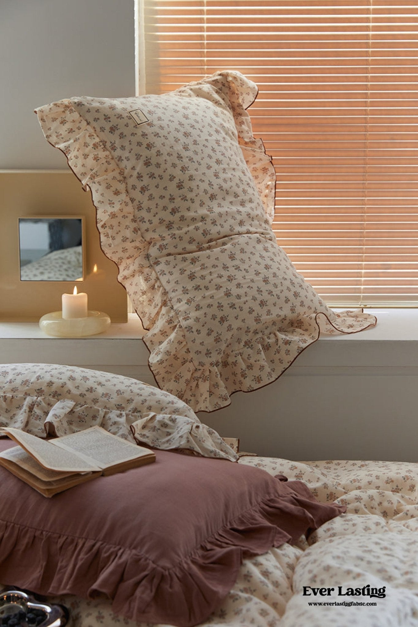 French Floral Earth Tone Double Layer Ruffle Bedding Bundle - Ever Lasting