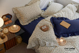 French Floral Earth Tone Double Layer Ruffle Bedding Set / Beige + Blue