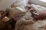 French Floral Earth Tone Double Layer Ruffle Bedding Set / Beige + Brown