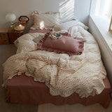 French Floral Earth Tone Double Layer Ruffle Bedding Set / Beige + Brown Small Fitted