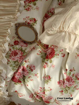 French Rose Ruffle Bedding Set / Large Floral Champaign Pink