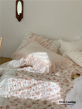 French Rose Ruffle Bedding Set / Large Floral Champaign Pink