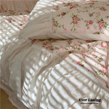 French Rose Ruffle Bedding Set / Large Floral Champaign Pink