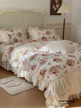 French Rose Ruffle Bedding Set / Large Floral Champaign Pink