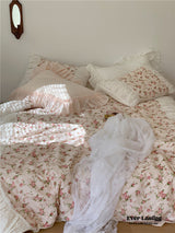 French Rose Ruffle Bedding Set / Large Floral Champaign Pink