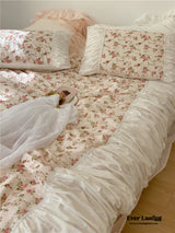 French Rose Ruffle Bedding Set / Large Floral Champaign Pink