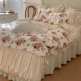 French Rose Ruffle Bedding Set / Large Floral Champaign Pink Big Medium Flat