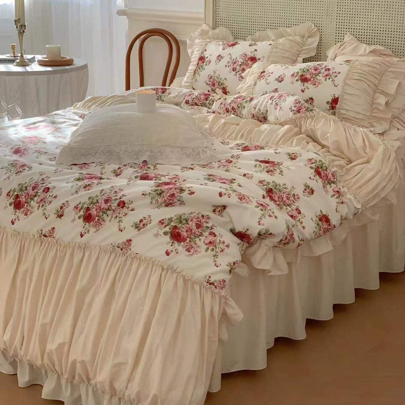 Pink Cute Duvet Cover Set French Floral Dorm Duvet Cover Aesthetic Bedding  Cottagecore Bedding Full Queen King Duvet Cover 