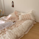 French Rose Ruffle Bedding Set / Large Floral Champaign Pink Tiny Medium Flat
