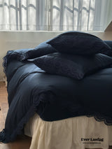 French Lace Floral Ruffle Bedding Set / Royal Blue