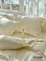 French Lace Floral Ruffle Bedding Set / White