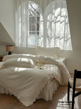 French Lace Floral Ruffle Bedding Set / White