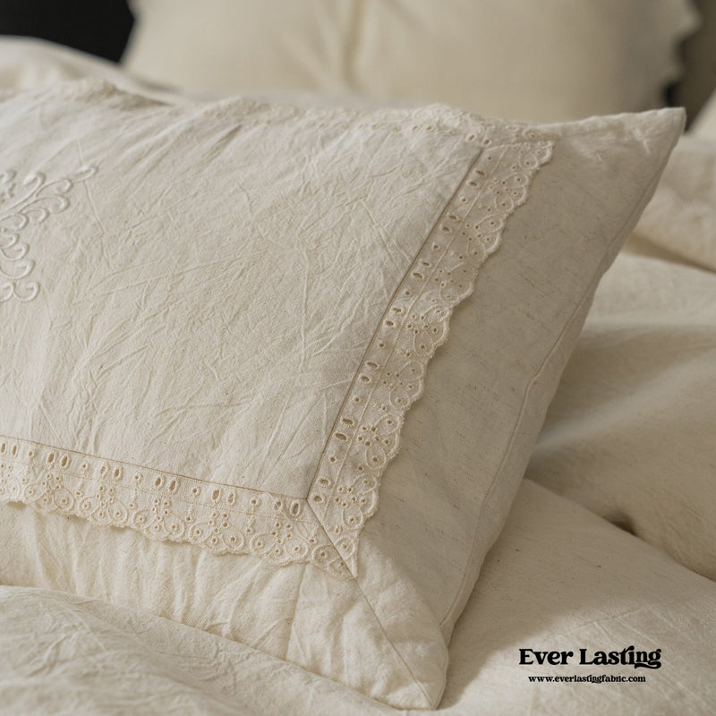 French Linen Cotton Embroidered Floral Bedding Bundle
